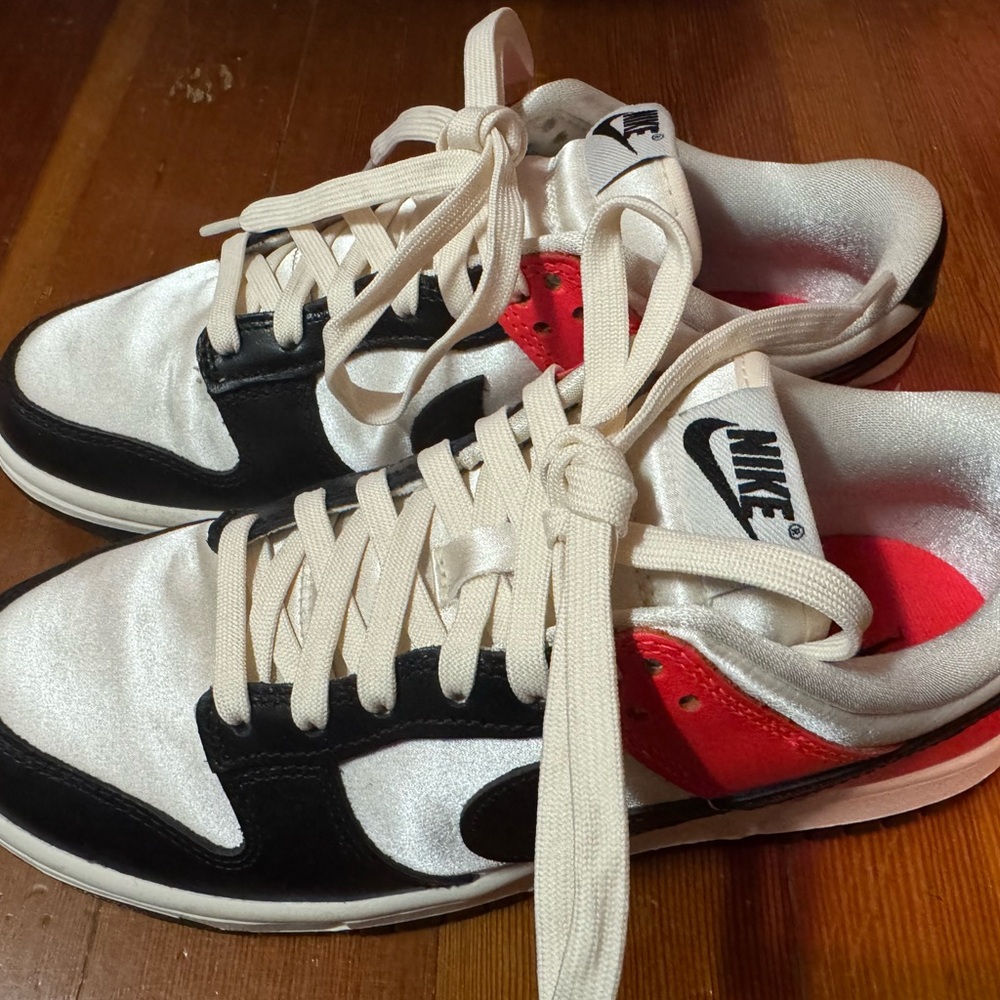 Like New Nike Dunk Low Retro sneakers in the White and Picante Red